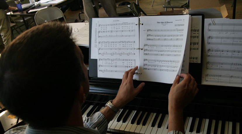 Music director Phil Reno in rehearsal for DANGEROUS BEAUTY in the 2006 Festival of New Musicals