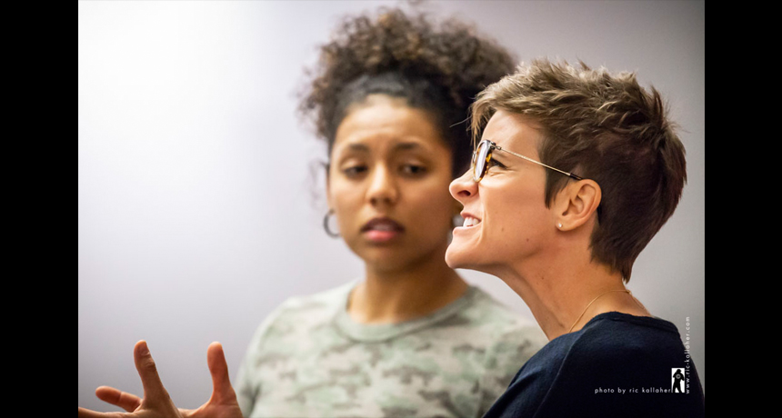 Liisi Lafontaine and Jenn Colella in rehearsal