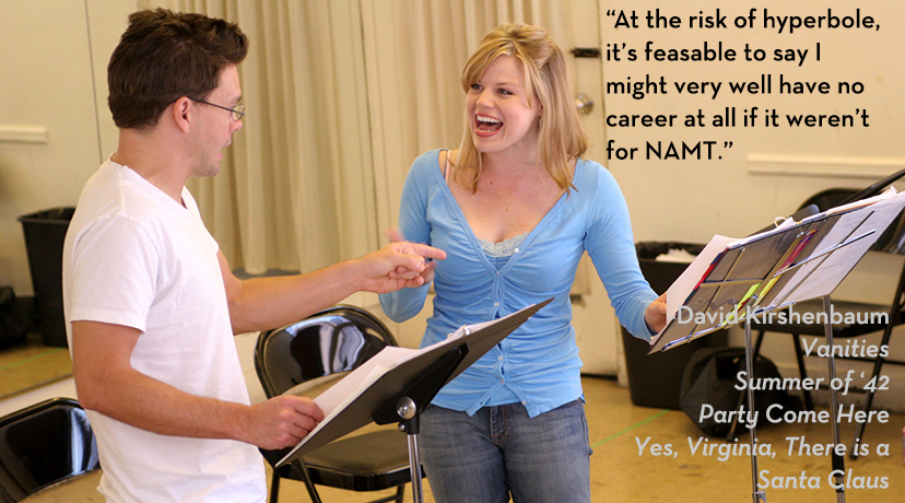 Hunter Foster and Megan Hilty in rehearsal for PARTY COME HERE at the 2005 Festival of New Musicals